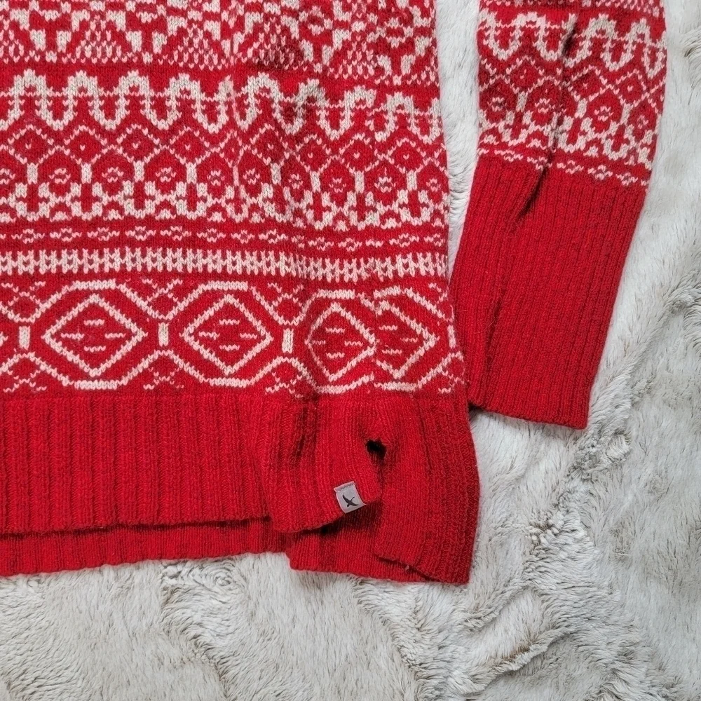 ✨️CL Eddie Bauer Soft Red Cowl Drawstring Neck Festive Winter Print Sweater Sz S